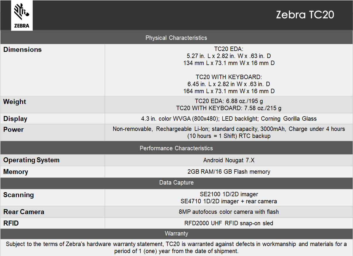 Zebra DS2278 Scanner Specification